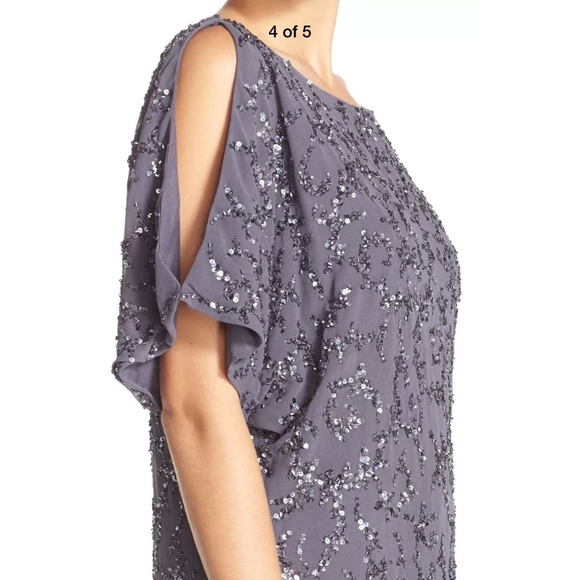 NEW Aidan Mattox Cold Shoulder Embellished‎ Shift Dress Gunmetal [SZ 8 ] - Picture 6 of 6